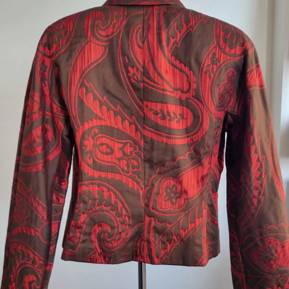 NWT Women's Lafayette 148 NY Red Notched Lapel Paisley Jacket (Size: 10 Petite) - Picture 5 of 14